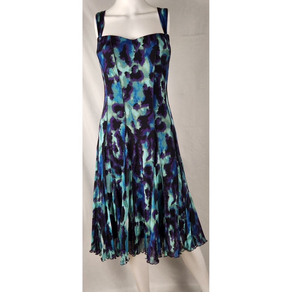 Elana Kattan Watercolor Abstract Mesh Y2K/Indie/SlowFashion Fit-Flare Dress XL
